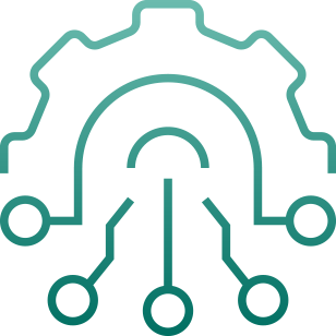 Cog and computer chip icon with turquoise gradient